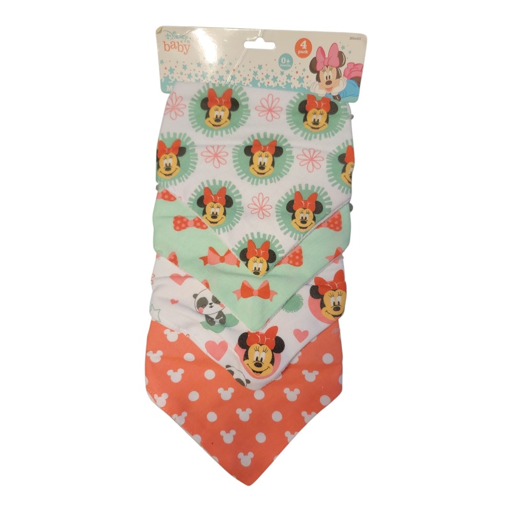 Disney Baby Minnie‎ Mouse Bibs 4 Pack 0 Plus Months Adjustable Neckline